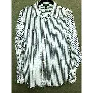 LAUREN RALPH LAUREN mens Large White Blue Pinstripe Shirt